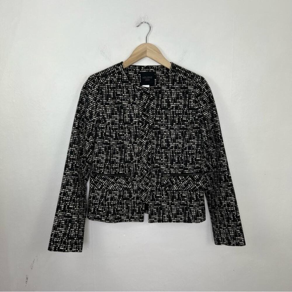 Helene Berman London Black White Zip Blazer Jacket Size Medium